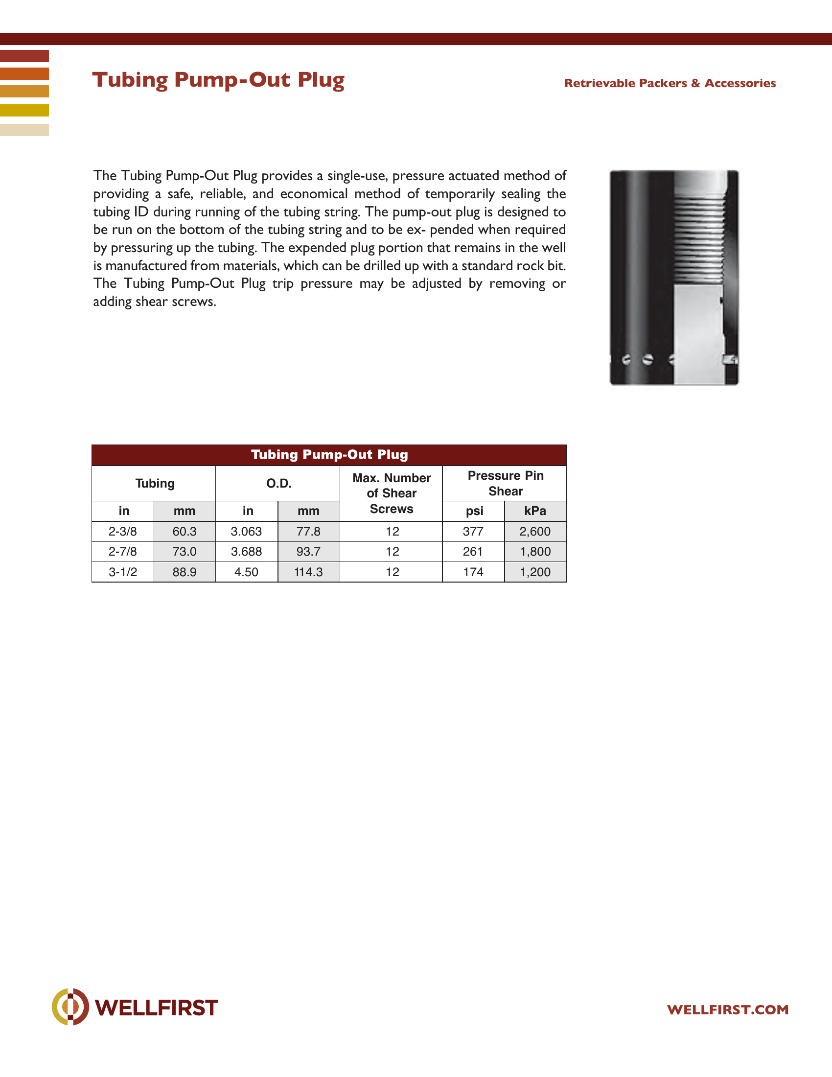 Tubing Pump-Out Plug